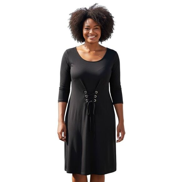 Love Squared Plus Sized Black Grommet Lace - Up Dress Size: 1X - Picture 1 of 8